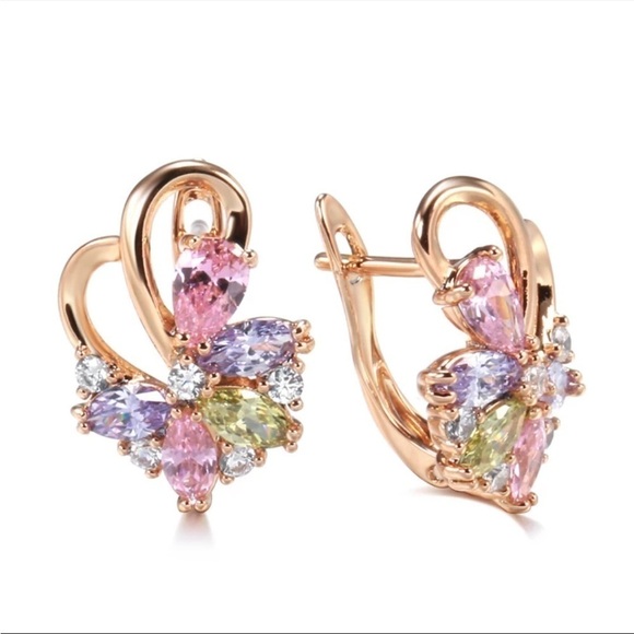 ROSE gold plated colourful zircon stud earrings - Picture 1 of 7